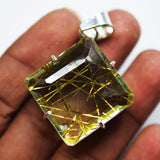 Lab Crated Yellow Rutilated 925 Sterling Silver Pendant 81.20 Ct Gems Certified