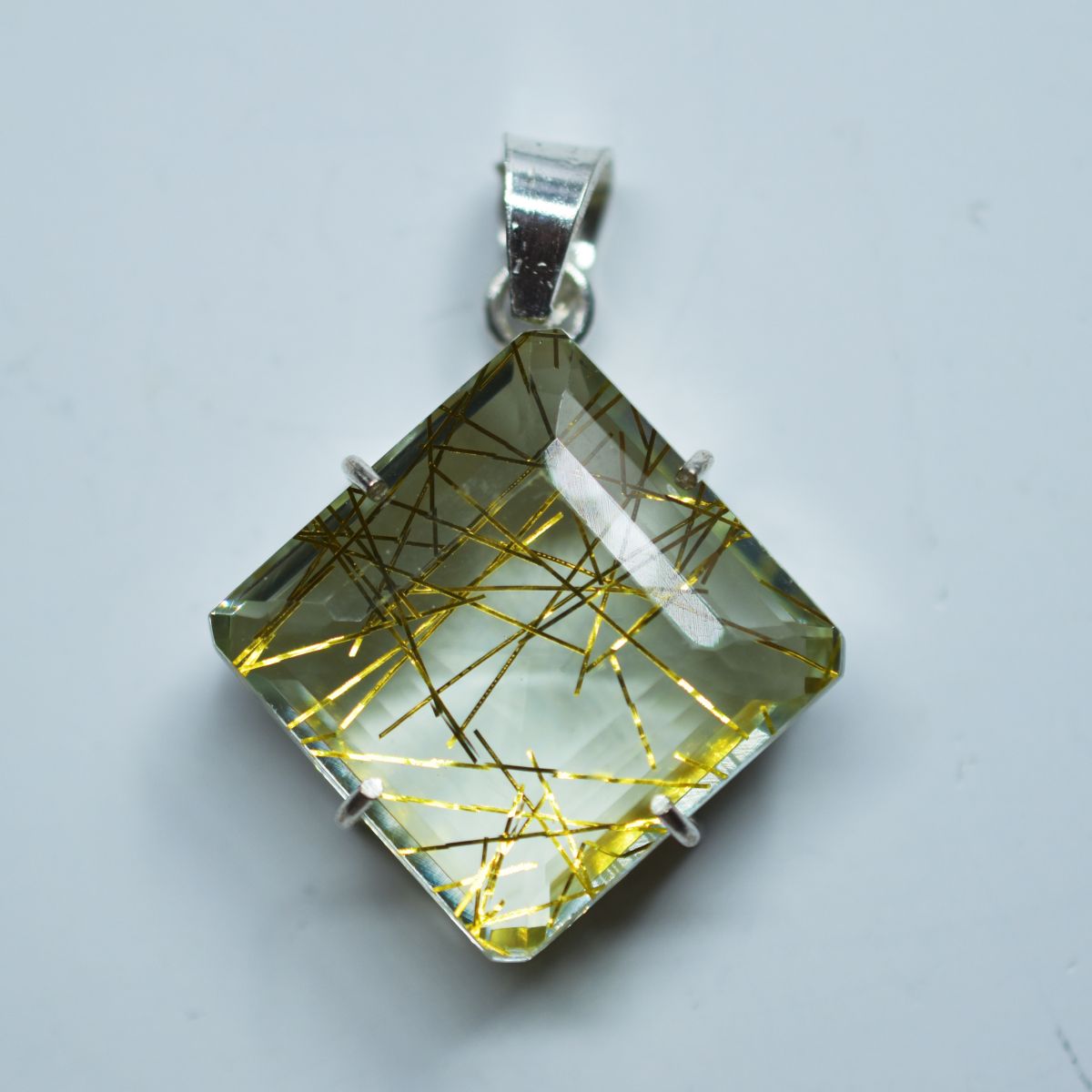 Lab Crated Yellow Rutilated 925 Sterling Silver Pendant 81.20 Ct Gems Certified