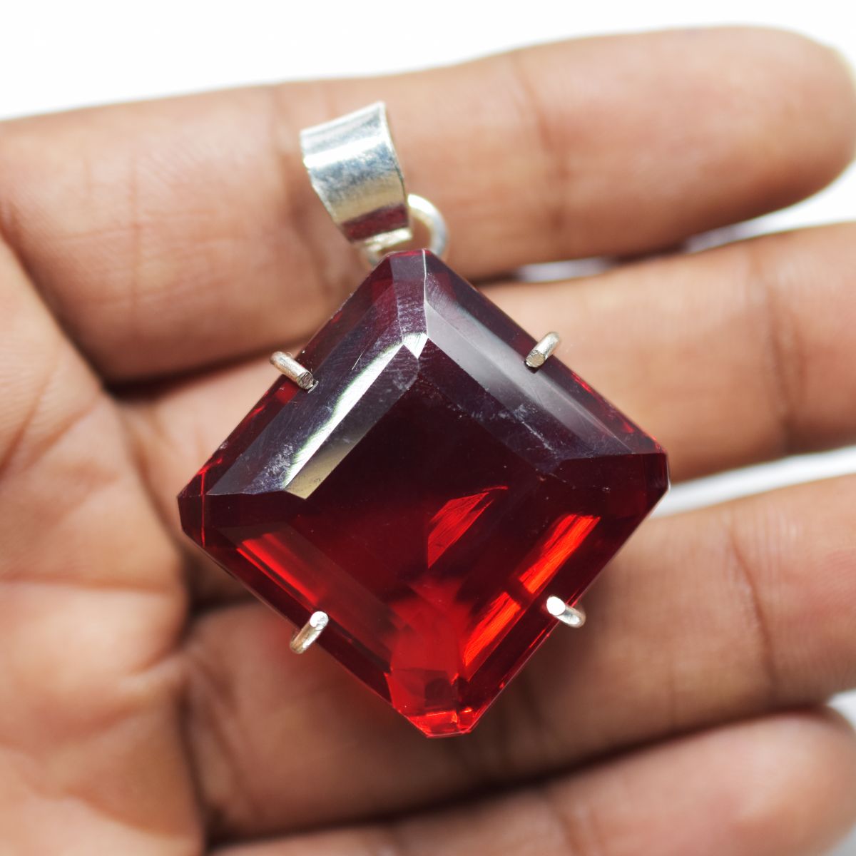 98.60 Ct Red Natural Topaz Pendant 925 Sterling Silver Certified Square Gemstone