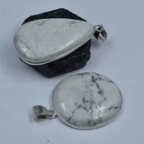Howlite Pair Gemstone 153.65 Ct Oval-Pear Cut Pendant Healing Stone 925 Silver