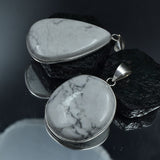 Howlite Pair Gemstone 153.65 Ct Oval-Pear Cut Pendant Healing Stone 925 Silver
