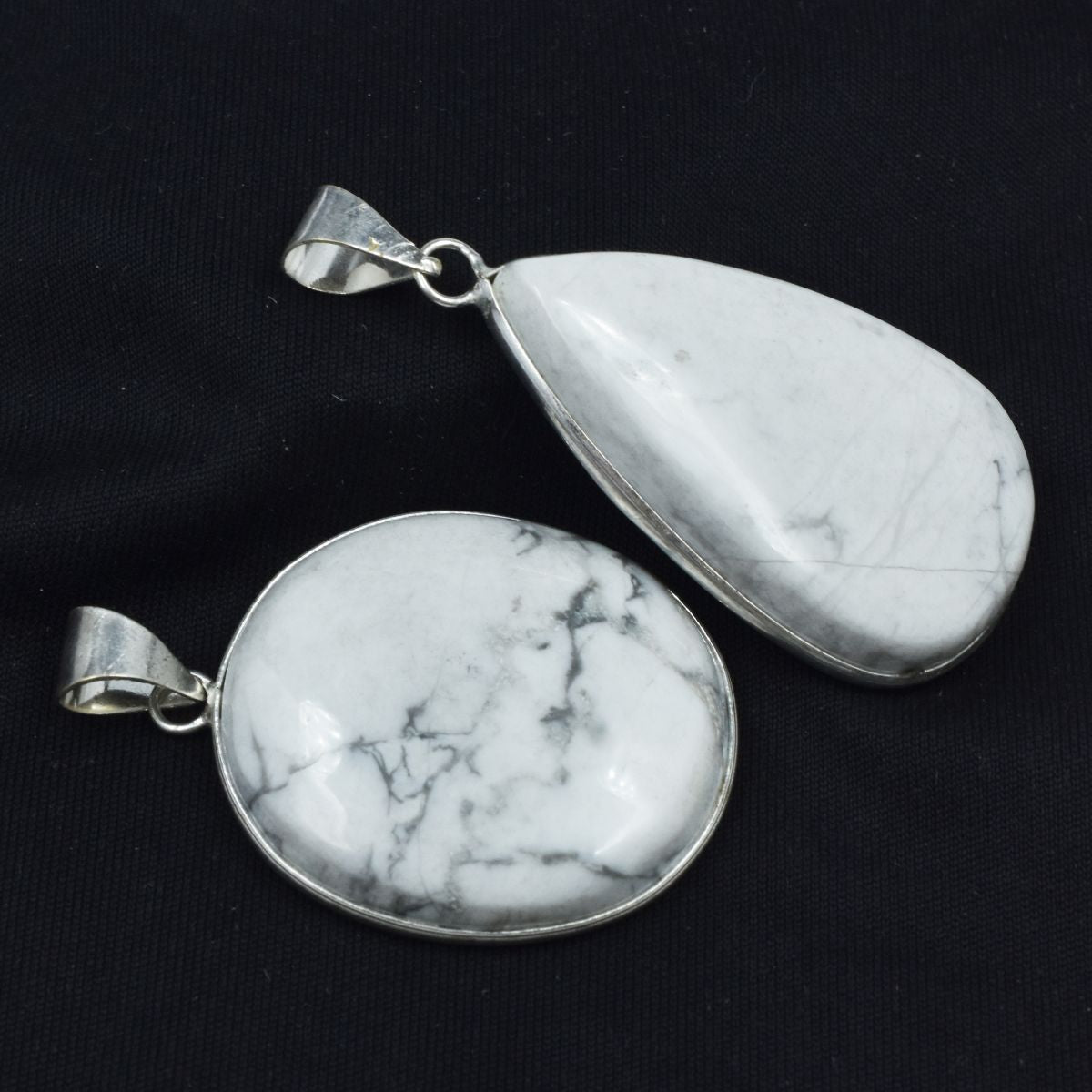 Howlite Pair Gemstone 153.65 Ct Oval-Pear Cut Pendant Healing Stone 925 Silver
