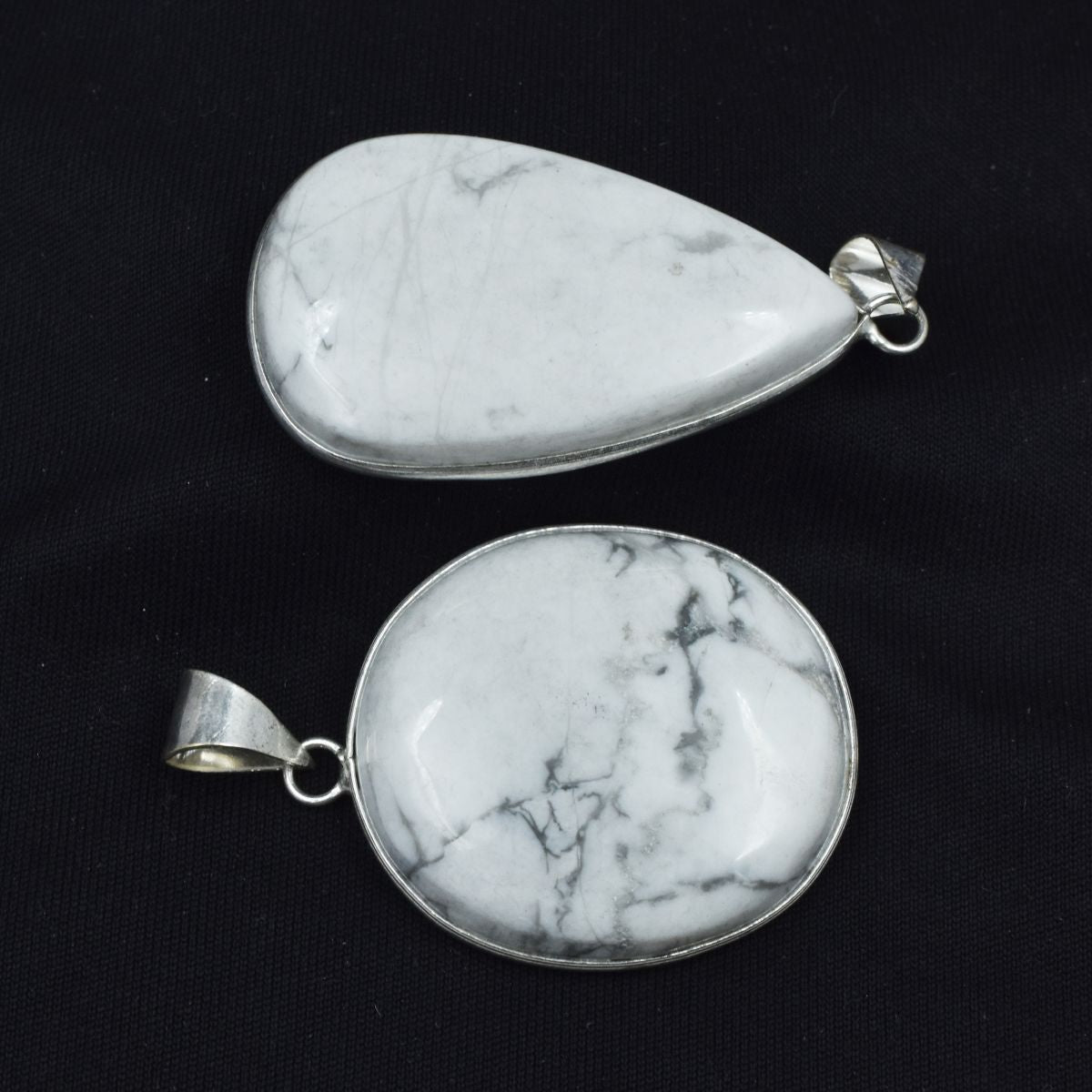 Howlite Pair Gemstone 153.65 Ct Oval-Pear Cut Pendant Healing Stone 925 Silver