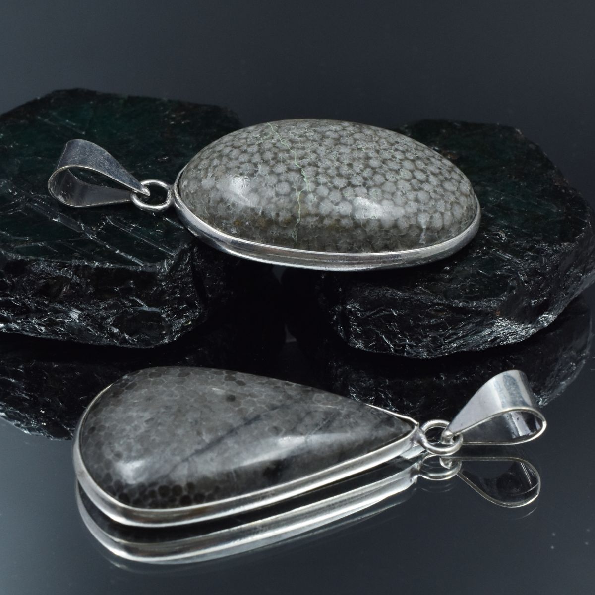 88.70 Ct Natural Morocco Fossil Coral Pair Healing 925 Sterling Silver Pendant