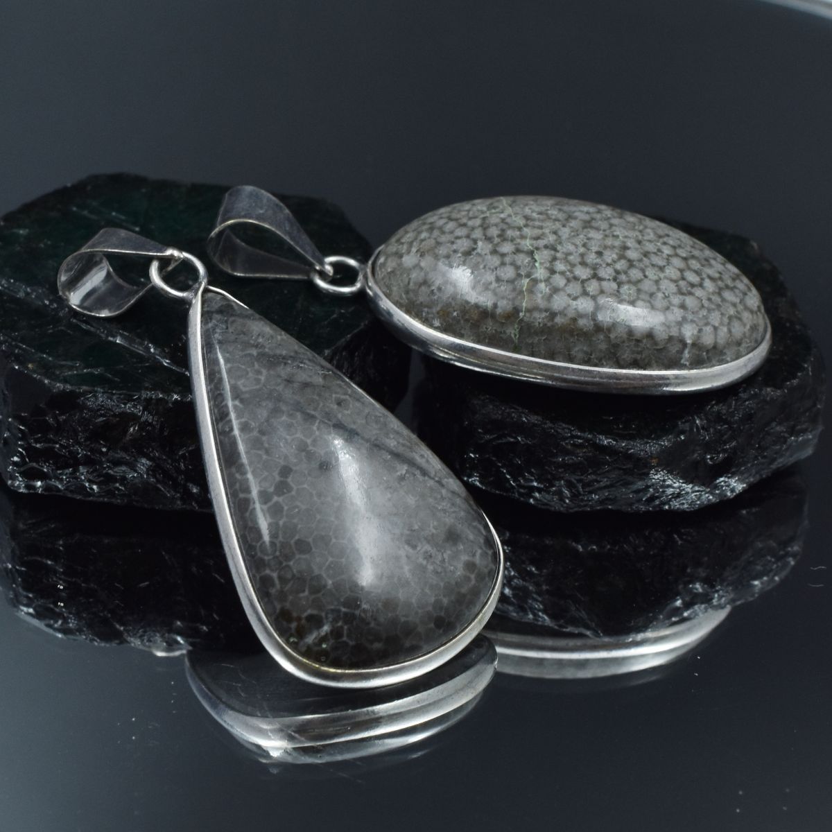 88.70 Ct Natural Morocco Fossil Coral Pair Healing 925 Sterling Silver Pendant