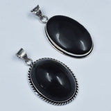 138.05 Carat Oval Cut Black Onyx Pendant Healing Stone 925 Silver Gemstone