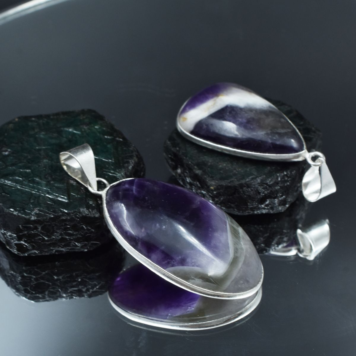 Amethyst Oval-Pear 925 Silver Pendant Healing Stone 87.65 Ct CERTIFIED Gemstone
