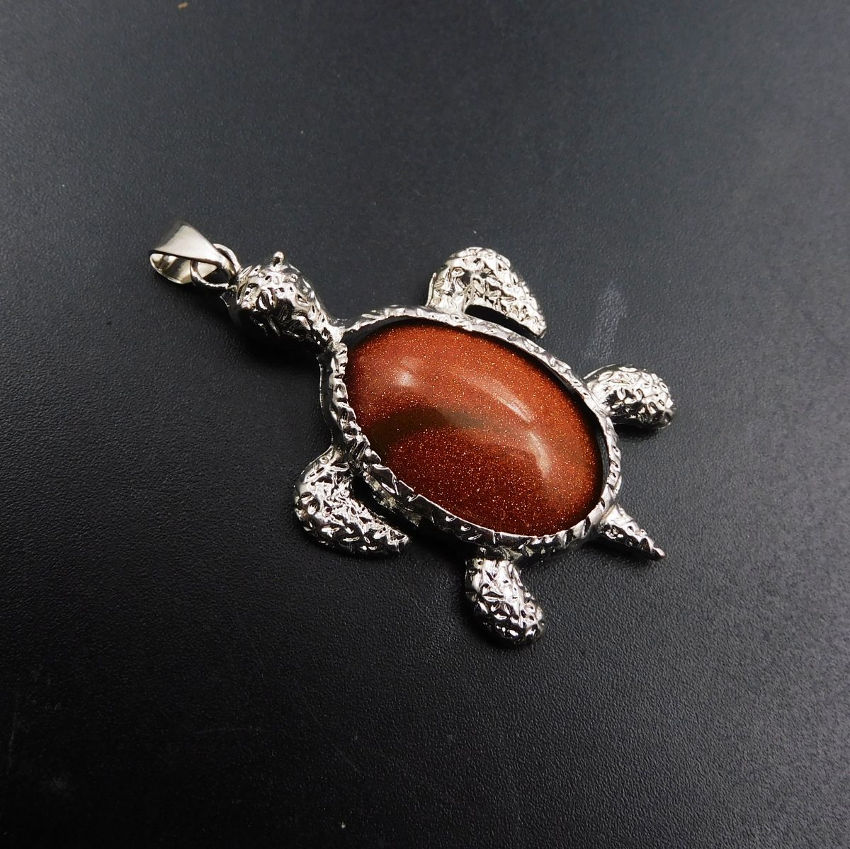 Fancy Turtle Shape Pendant With Chain 95 Ct Natural Sun Stone Silver 925 Brown