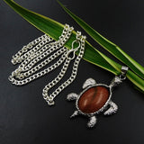 Fancy Turtle Shape Pendant With Chain 95 Ct Natural Sun Stone Silver 925 Brown
