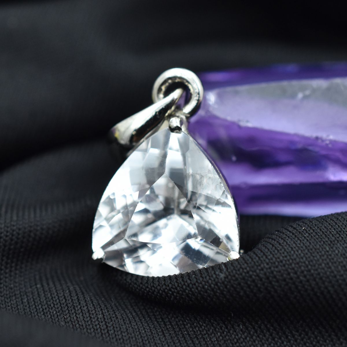 CERTIFIED White Sapphire Natural Trillion Pendant 20.50 Ct Sterling Silver Gems