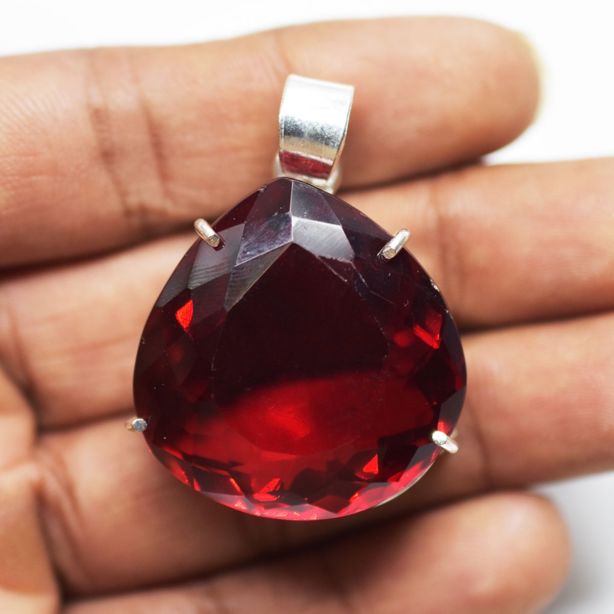 Certified 109.95 Ct Red Topaz Pear 925 Sterling Silver Natural Gem Pendant