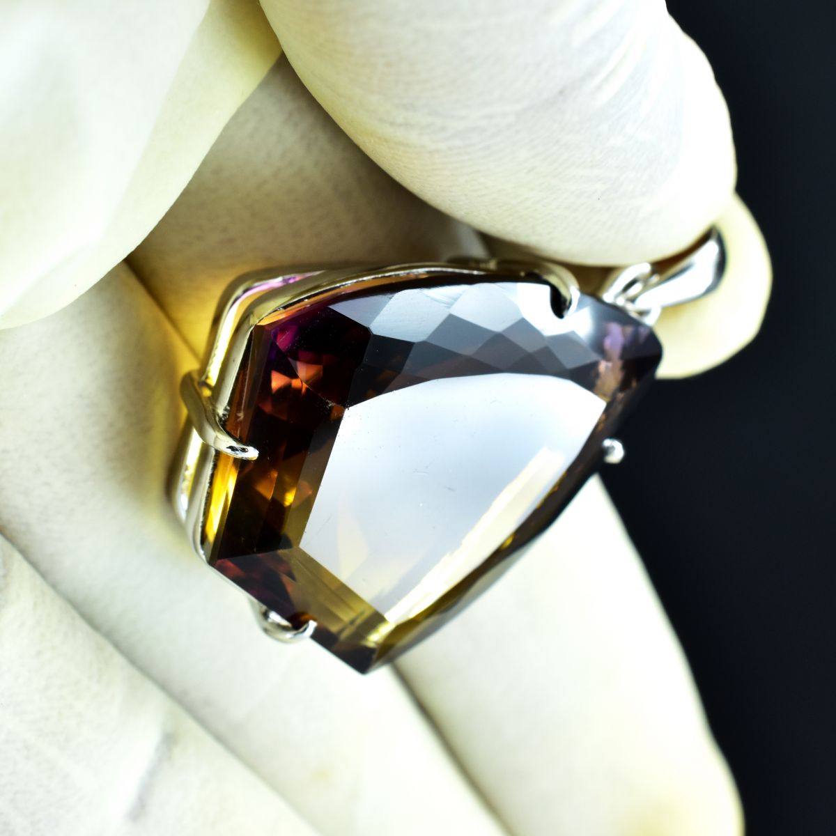 925 Sterling Silver Fancy Pendant 61.3 Ct Natural Ametrine Gemstone Certified