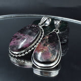 CERTIFIED 134.40 Ct Oval-Pear Rhodonite Natural Gems 925 Sterling Silver Pendant