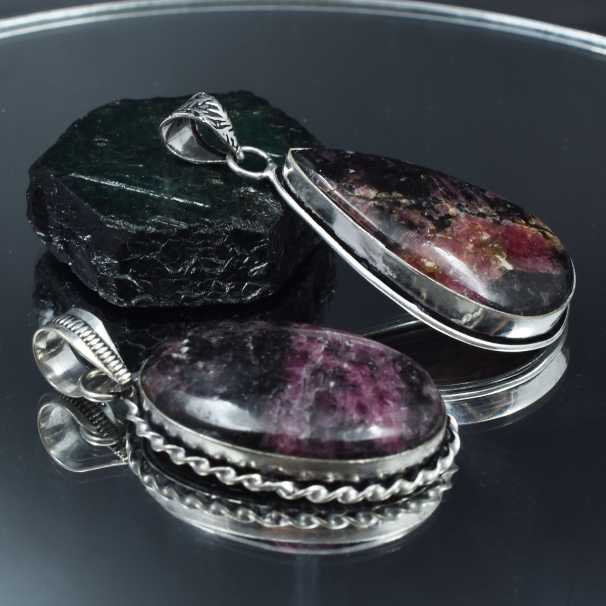 CERTIFIED 134.40 Ct Oval-Pear Rhodonite Natural Gems 925 Sterling Silver Pendant