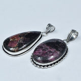 CERTIFIED 134.40 Ct Oval-Pear Rhodonite Natural Gems 925 Sterling Silver Pendant