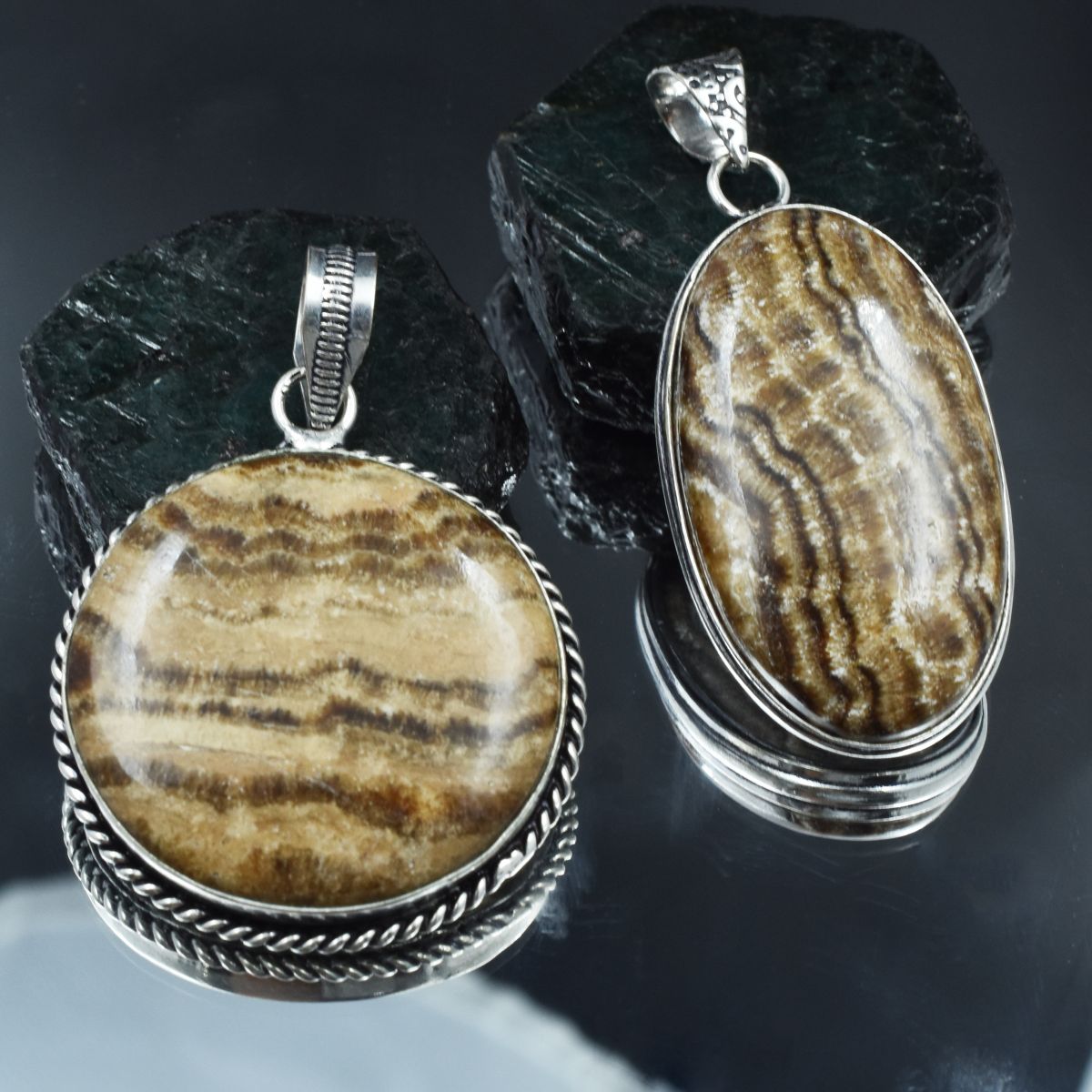 Aragonite Oval-Round 136Ct Natural CERTIFIED Gems 925 Sterling Silver Pendant