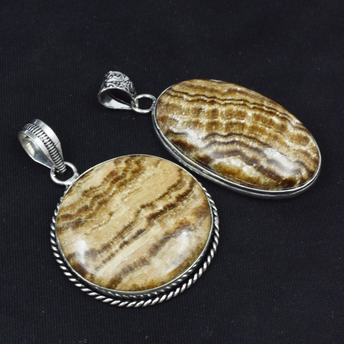 Aragonite Oval-Round 136Ct Natural CERTIFIED Gems 925 Sterling Silver Pendant