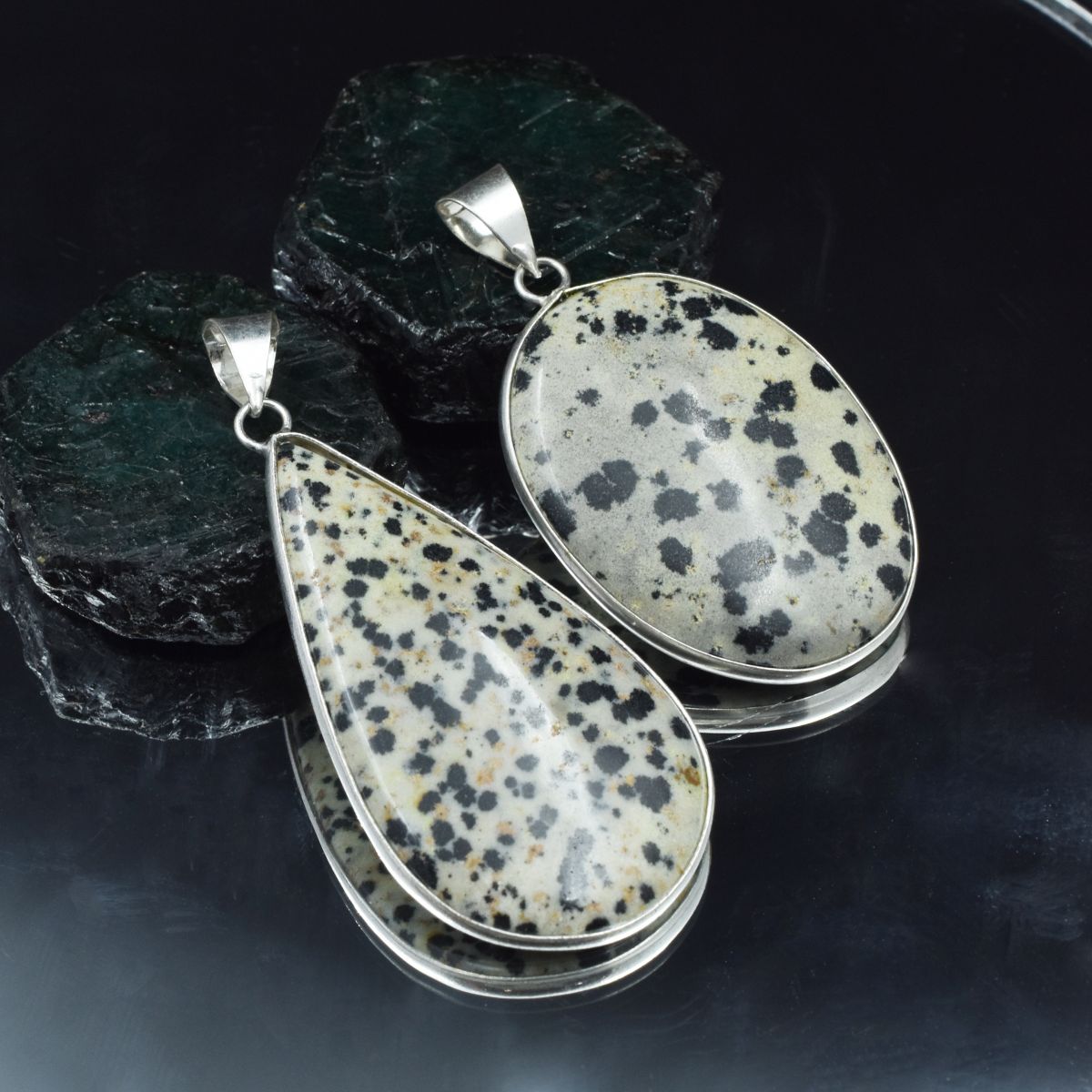 Dalmatian Jasper 114 Ct Oval-Pear Cut Pendant Healing Stone 925 Silver Gemstone