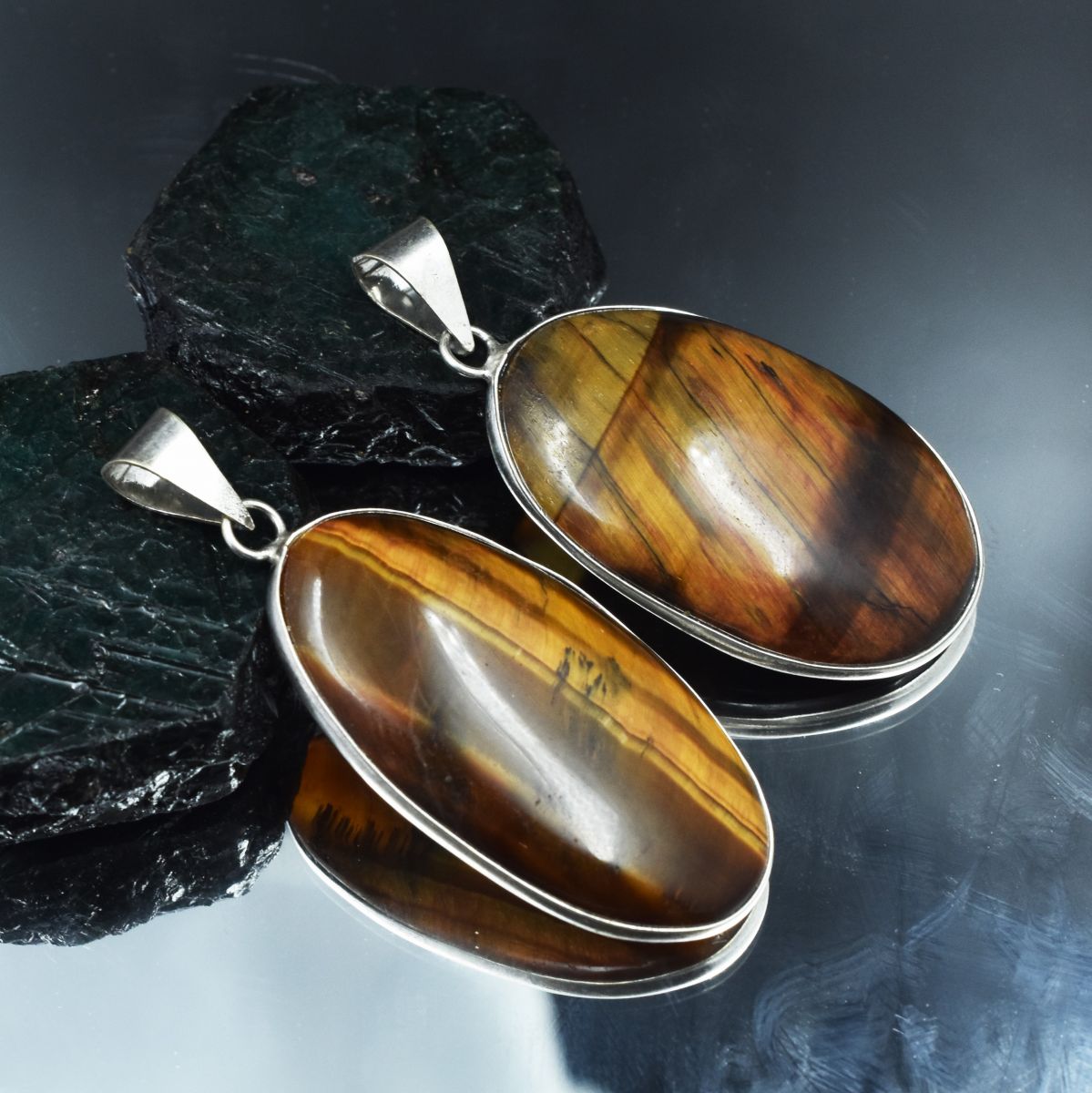 Dolomite Tiger Eye 114 Ct Oval Cut Pair of 925 Sterling Silver Pendant 925 Gems