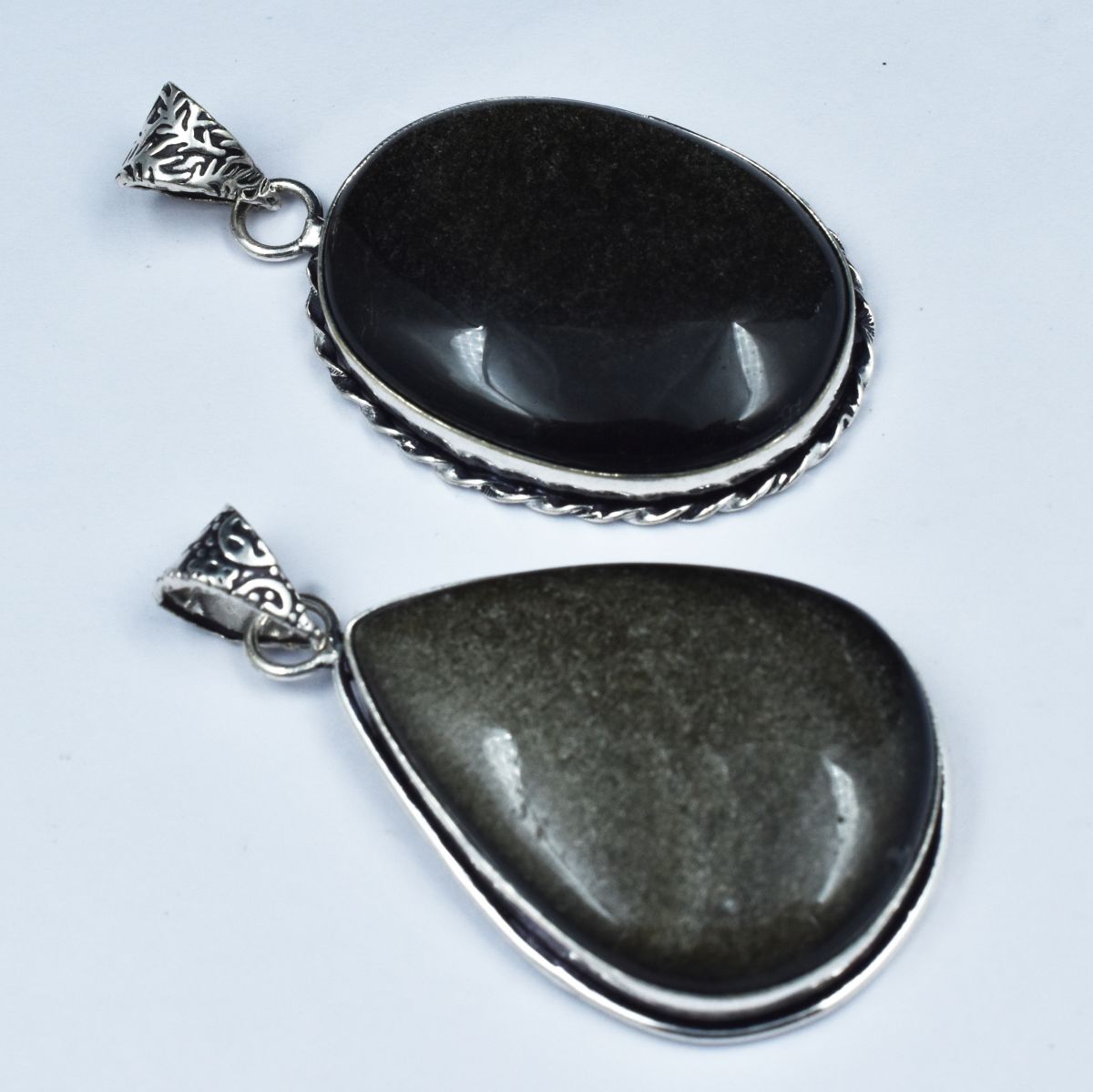 128 Ct Pair Black Onyx Oval-Pear Cut Pendant Healing Stone 925 Silver Gemstone