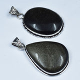 128 Ct Pair Black Onyx Oval-Pear Cut Pendant Healing Stone 925 Silver Gemstone
