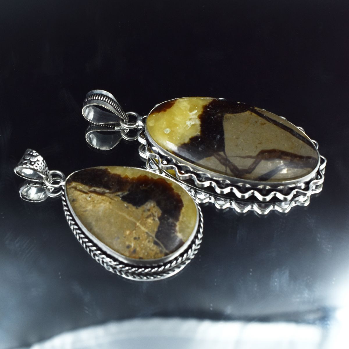 140 Ct Septarain Oval Cut 925 Silver Pendant Healing Stone Gemstone CERTIFIED