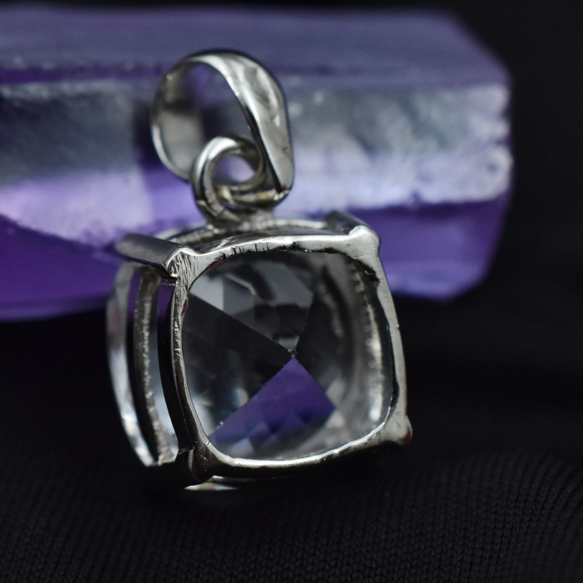 30Ct Silver White Pendant Square Cushion Cut Natural Sapphire Gemstone CERTIFIED