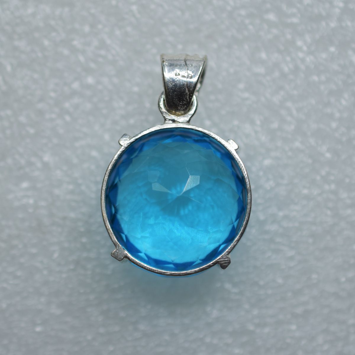 925 Sterling Silver Natural Blue Topaz Pendant Round 60.80 Ct Gemstone CERTIFIED