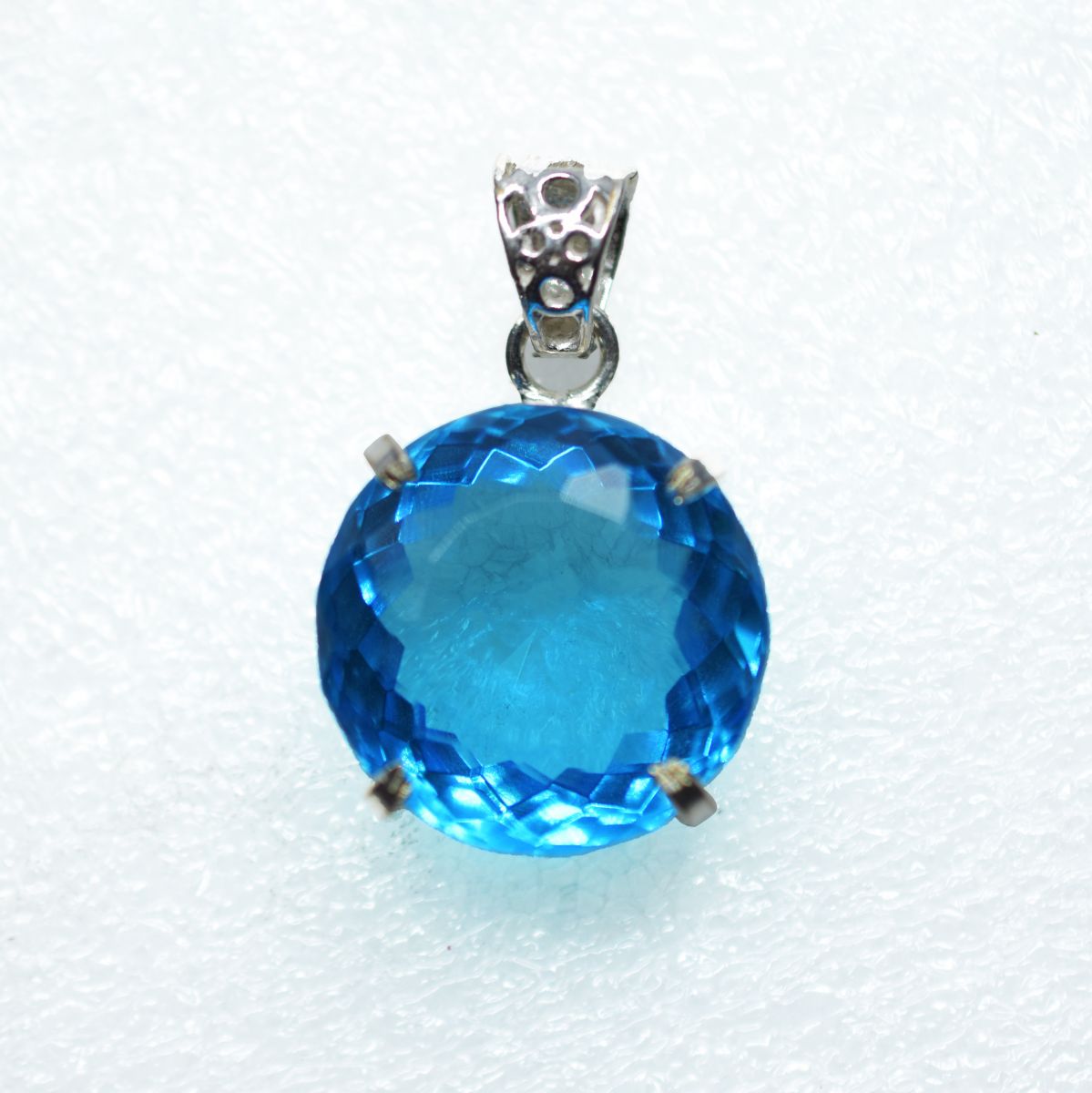 925 Sterling Silver Natural Blue Topaz Pendant Round 60.80 Ct Gemstone CERTIFIED
