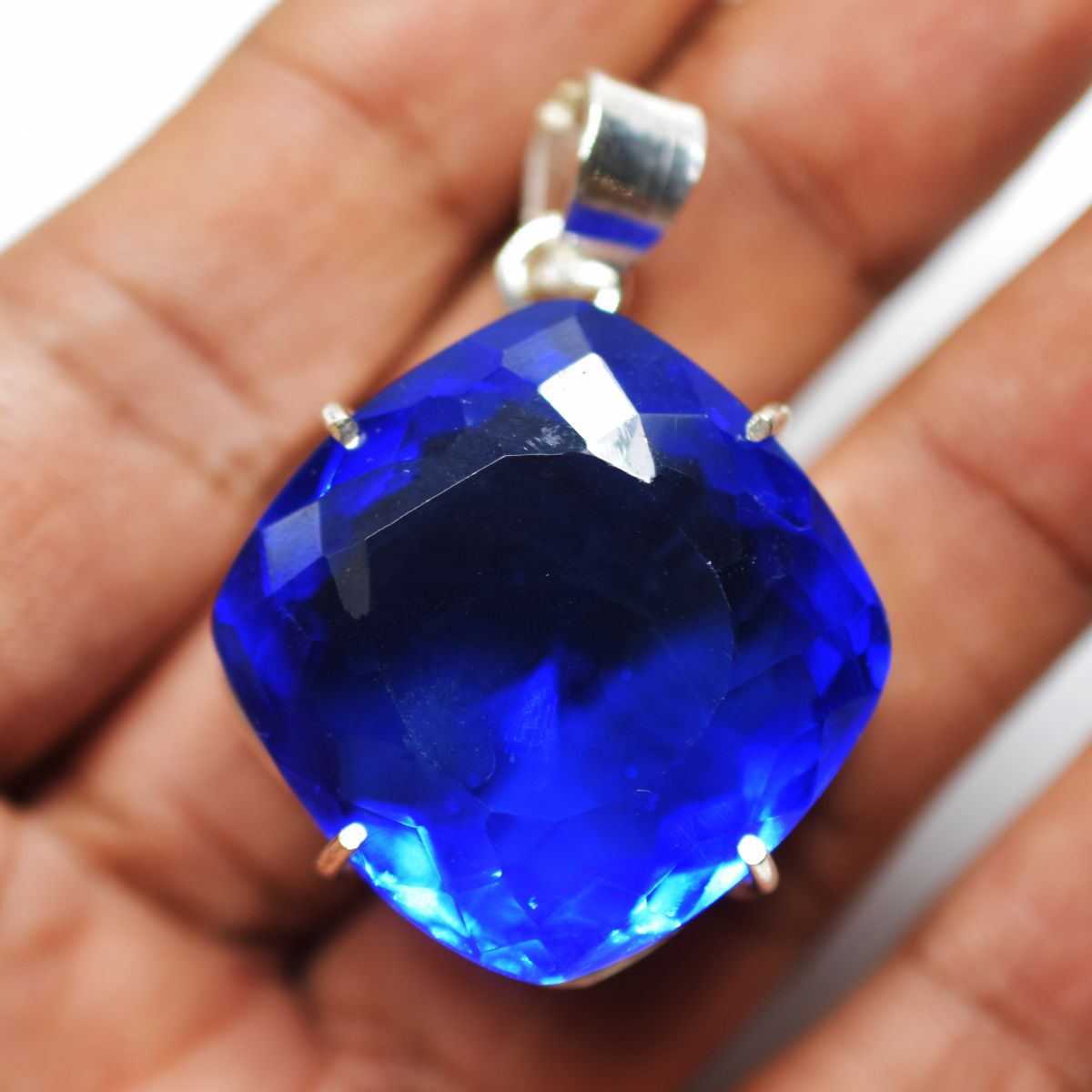 103 Ct 925 Sterling Silver Pendant BLUE Topaz Natural Certified Gems For Gift
