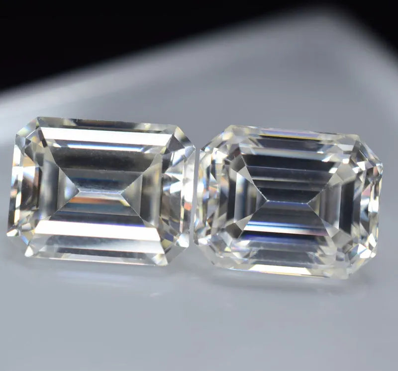 emerald cut moissanite loose gemstone pair front view