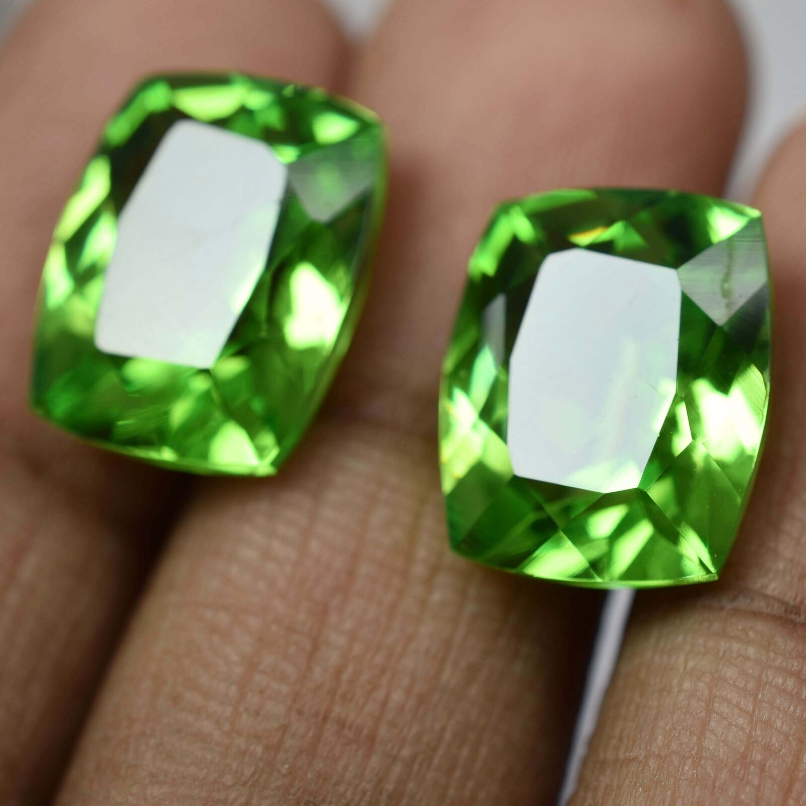 NATURAL Peridot CUSHION CUT 15.60 Ct Loose Gemstone Best Quality CERTIFIED Pair