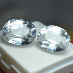 16 Ct Natural White Ceylon Sapphire CERTIFIED Oval Shape Loose Gemstone Pair