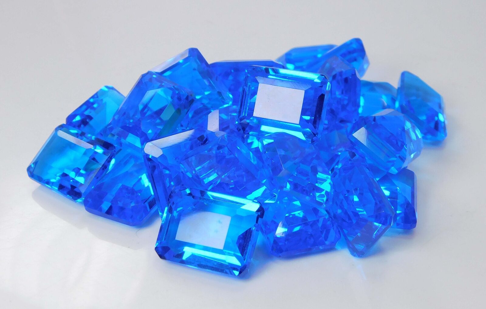 50 Ct Lab-Created Blue Topaz Emerald Shape CERTIFIED Loose Gemstones AA+ Lot