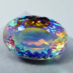 A++ 100 Ct Lab-Created Rainbow Mystic Topaz Oval Shape CERTIFIED Loose Gemstone