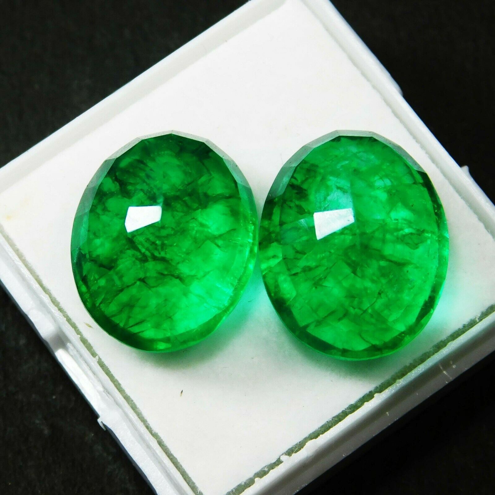 Precious Natural AAA+ Emerald Green Oval Pair 16 Ct Loose Gemstone CERTIFIED