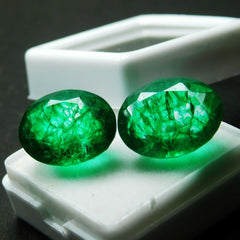 Precious Natural AAA+ Emerald Green Oval Pair 16 Ct Loose Gemstone CERTIFIED