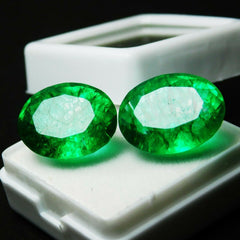 Precious Natural AAA+ Emerald Green Oval Pair 16 Ct Loose Gemstone CERTIFIED