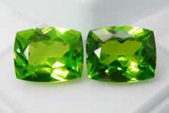 19.00 Ct NATURAL A+ Quality Green PERIDOT Cushion Cut CERTIFIED Gemstone Pair