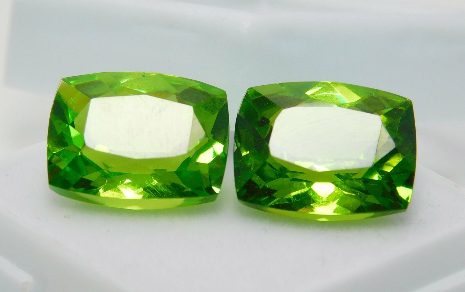 19.00 Ct NATURAL A+ Quality Green PERIDOT Cushion Cut CERTIFIED Gemstone Pair