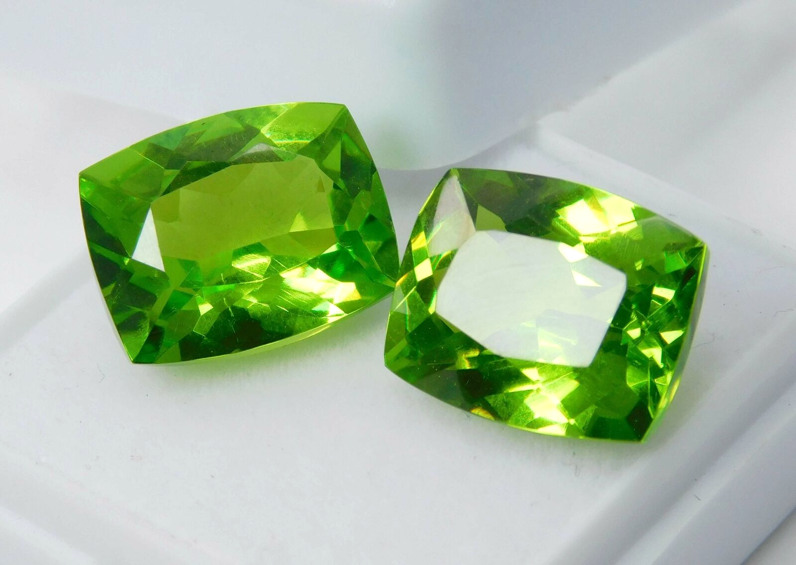 19.00 Ct NATURAL A+ Quality Green PERIDOT Cushion Cut CERTIFIED Gemstone Pair