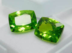 19.00 Ct NATURAL A+ Quality Green PERIDOT Cushion Cut CERTIFIED Gemstone Pair