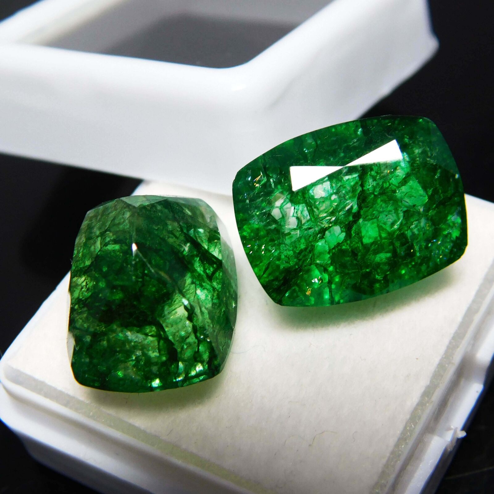 Exclusive Green EMERALD Muzo Natural 19.6 Ct CERTIFIED Gemstone Cushion Cut Pair