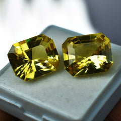 Natural SAPPHIRE Certified Loose Gemstone 20 Ct Yellow Color Emerald Shape Pair