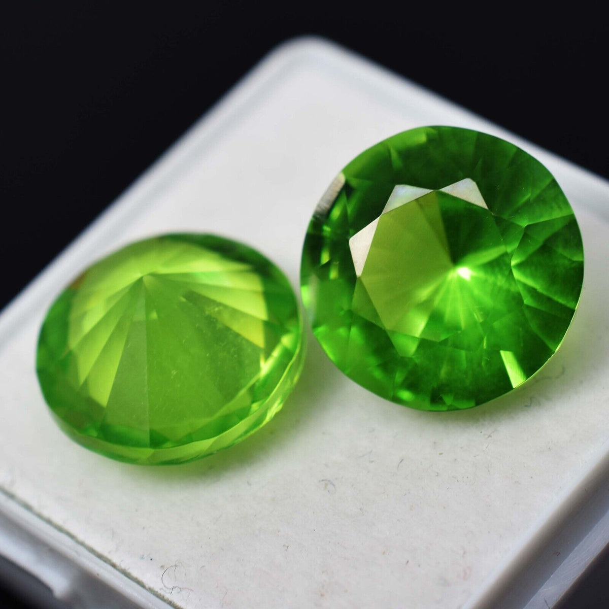 Natural 17.55 Ct GREEN Peridot CERTIFIED Round Cut Loose Gemstone Pair