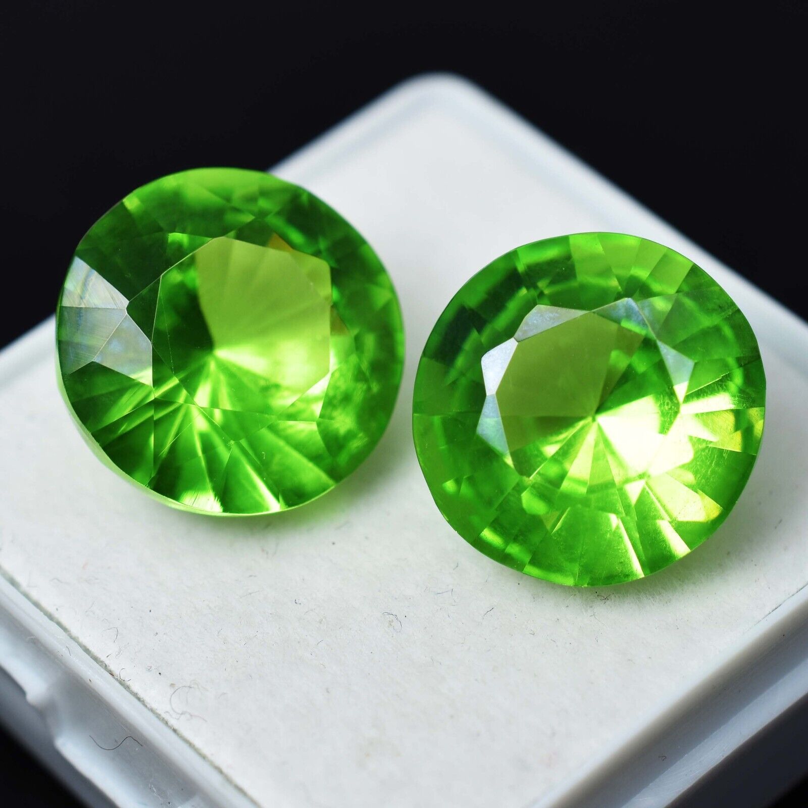 Natural 17.55 Ct GREEN Peridot CERTIFIED Round Cut Loose Gemstone Pair