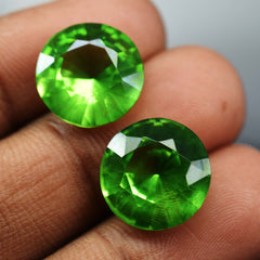 Natural 17.55 Ct GREEN Peridot CERTIFIED Round Cut Loose Gemstone Pair