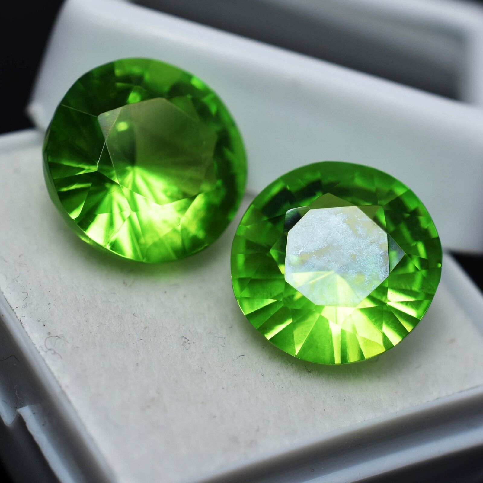 Natural 17.55 Ct GREEN Peridot CERTIFIED Round Cut Loose Gemstone Pair