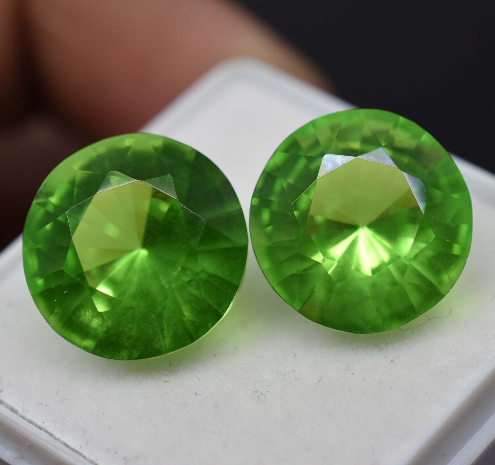 Natural 17.55 Ct GREEN Peridot CERTIFIED Round Cut Loose Gemstone Pair