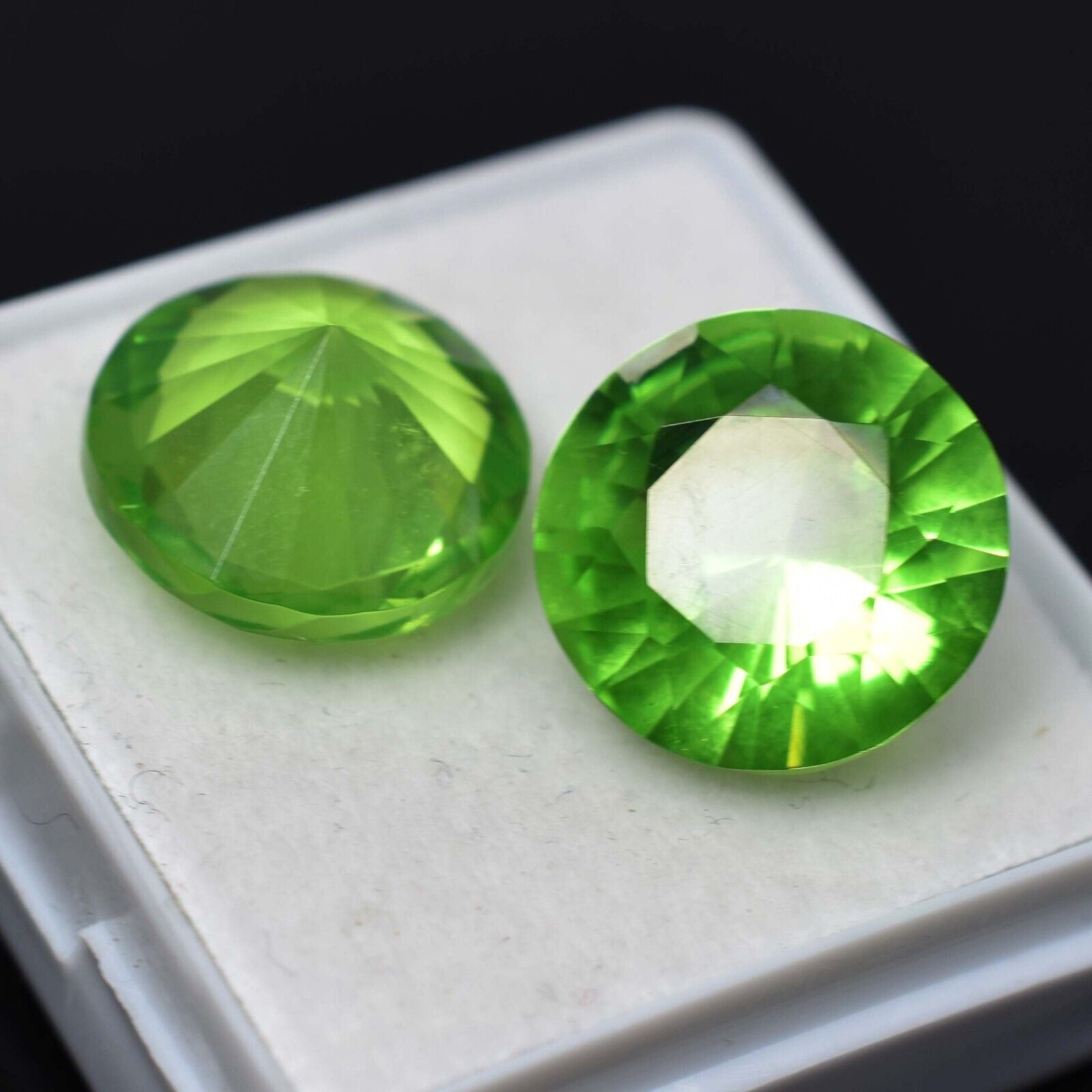 Natural 17.55 Ct GREEN Peridot CERTIFIED Round Cut Loose Gemstone Pair